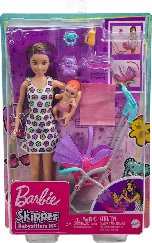 Barbie Skipper Babysitters Inc Playset with Doll, Stroller, Baby Doll & 5 Accessories, Remove Stroller Seat for Carrier...