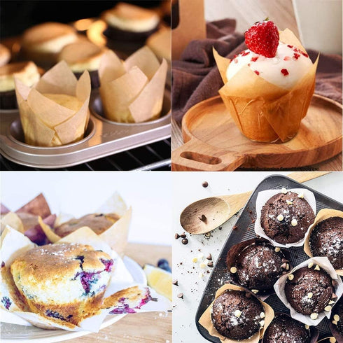 150PCS Tulip Cupcake Liners,Natural Baking Cups Muffin Cupcake Grease-Proof Wrappers for Wedding, Birthday Party,Christmas(Blue,Natural,White)...