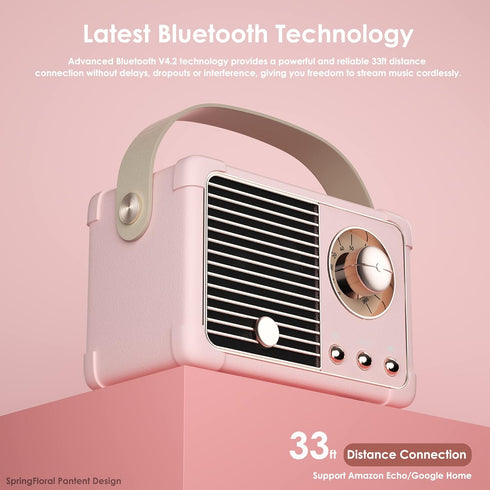 Retro Bluetooth Speaker, Wireless Vintage Small Speaker, Hands-Free Call,400mA Battery,TF Card,Aux Line, Portable Speaker for iOS Android Smartpho...