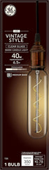 GE Vintage Style LED Light Bulb, 40 Watt, Clear Finish, T20 Tube Light Bulb (1 Pack)...