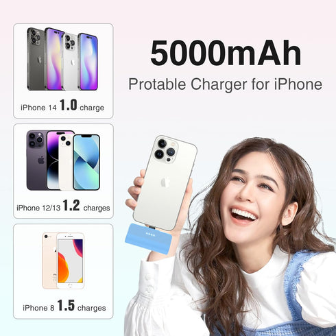 KKD Portable Charger for iPhone,Real MFi Certified with 5000mAh 12W Small Power Bank Phone Charger Battery Pack for iPhone Series 14/13/12/11/XR/X...