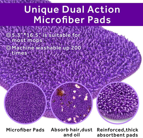 16.5 inch Microfiber Replacement Mop Pads Reusable - 3 Pack Flat Replacement Heads for Wet Or Dry Floor Cleaning Purple¡...
