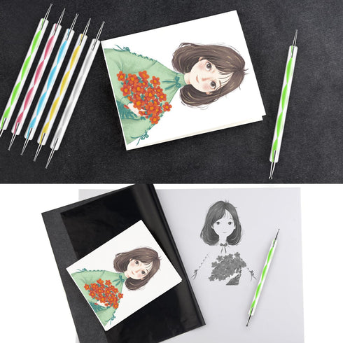 ASTARON 150 Sheets Black Carbon Copy Paper and Tracing Paper with 5 Pcs Embossing Styluses Tool Set, Carbon Transfer Paper for Tracing on Wood Fab...