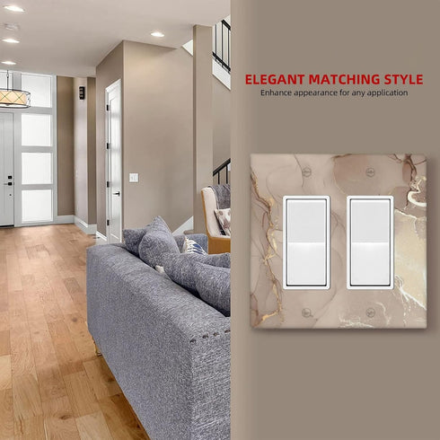 Rose Gold Brown Marble Light Switch Cover 2 Gang Double Rocker Wall Plate Decorative Switchplate Electrical Faceplate for Bathroom Kitchen Home De...