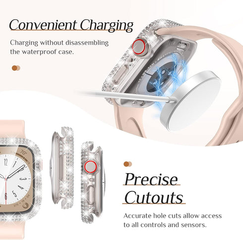 Goton 2-in-1 Waterproof Bling Case for Apple Watch 44mm Series 6 5 4 SE SE2 Screen Protector, Glitter Diamond Rhinestone Bumper Face Cover for iWa...