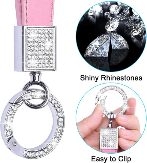 Wisdompro Bling Leather Car Keychain, Universal Genuine Leather Car Keys Keychain Key FOB Keychain, Key Chains Women for Car Keys with Anti-lost D...