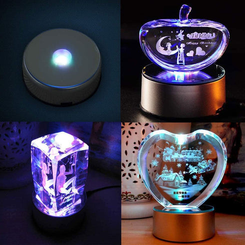 4" LED Rotating Display Base for Crystals Glass Art, Colorful Light Rotating Crystal Display Base Stand, Cup Display Stand Turner for Tumbler Cup...