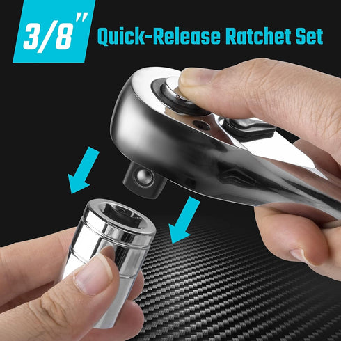 DURATECH 3/8-Inch Drive Ratchet, Quick-Release Ratchet Wrench, 72-Tooth, Reversible Switch, Full-Polished Chrome Plating, Alloy Steel...