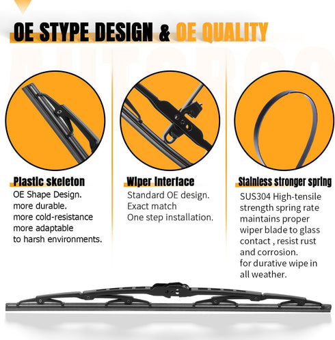 AUTOBOO 22"+22" Windshield Wiper Blade Sets Replacement for Dodge Challenger 2008-2020 -Original Factory Quality (Pack of 2)...