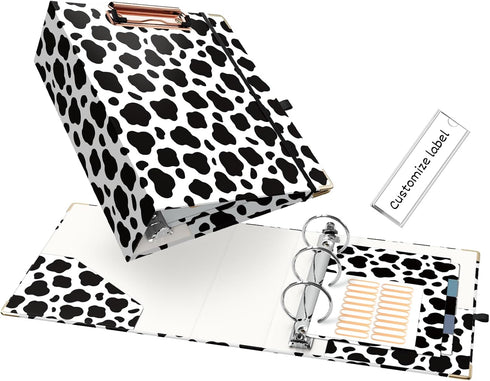 2 Inch Mini 3 Ring Binder for 5.5" x 8.5" Paper with 5-Tab Dividers EYROZILL Cute Mini Binder for School/Office Supplies and Home, Cow Print...