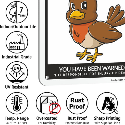 SmartSign Funny Beware Of Birds Warning Sign - 10"x7", 40 mil Laminated Rust-free Aluminum - Metal Signs for Wall Decor, Outdoors, Garden, Patio, ...