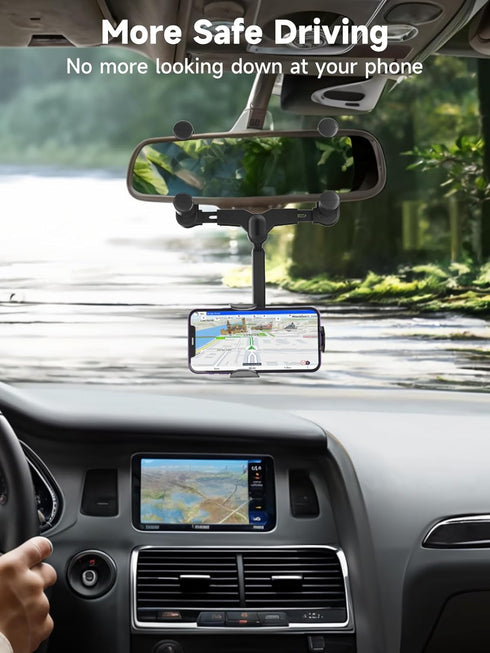 Rearview Mirror Phone Holder, 2024 Upgraded 360° Rotating Rear View Mount with Adjustable Arm Length, Multifunctional Universal Car All 4-7 Inch M...