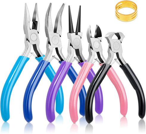 5 Packs Jewelry Pliers Set, Jewelry Making Tools with Needle Nose Pliers/Round Nose Pliers/Chain Nose Pliers/Bent Nose Pliers/Zipper Pliers, Jewel...