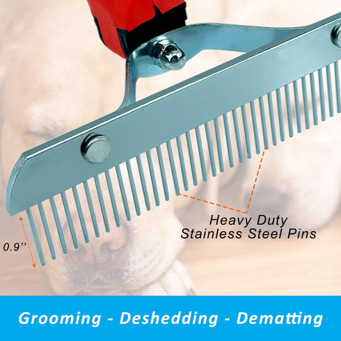 Kopal Metal Grooming Comb for Pets, Stainless Steel Dog and Cat Comb, Rubber Handles for Comfortable Grip - 1 Pack...