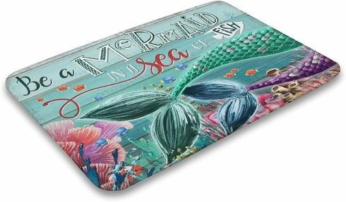 Be A Mermaid in A Sea of Fish - Mermaid Welcome Doormat Outdoor Indoor Farmhouse Entrance Rugs Housewarming Decor Home Kitchen Floor Front Door Ma...