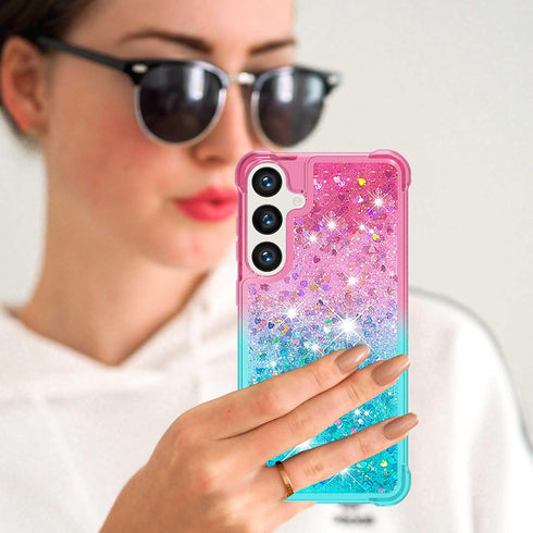 for Samsung Galaxy S24 Case with Screen Protector,Luxury Glitter Bling Liquid Floating Cute Women Girls Shockproof Slim Silicone Soft TPU Shockpro...