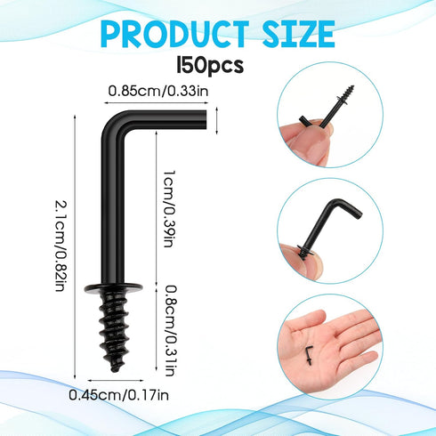 150pcs Hanging Small Screw Hooks, 1/2” L-Shaped Copper-Plated Right-Angle Hook for Jewelries Crafts Keys Caps Plants String Lights Wreaths(Black)...