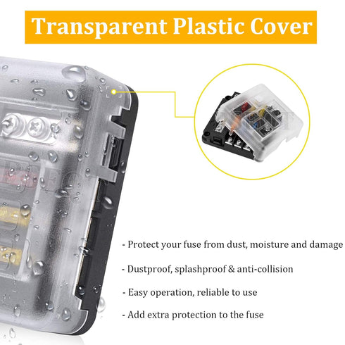 PSEQT Mini 6-Way Blade Fuse Block Box with Negative Bus ATC/ATO & Warning Indicator Waterproof Marine Automotive Standard Circuit Holder Panel for...