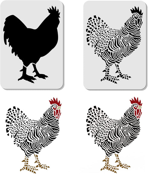 2 Pcs Large Layering Coloring Dominique Chicken Stencil for Painting 11.7×8.3 inches Reusable Layered Painting Stencils for Painting on Wood, Canv...