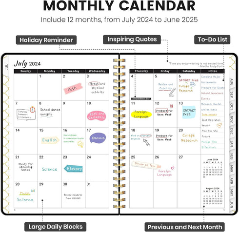 Academic Planner 2024-2025, Monthly and Weekly Calendar Planner (July 2024 - June 2025), Hardcover Teacher School Student Planner with Tabs, Ideal...