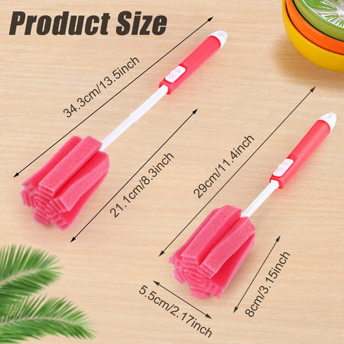 3 Pack Sponge Cleaning Brush Soft Foam Sponges Bottle Scrubber Dishwashing Brushes with Adjustable Long Plastic Handle for Home Kitchen Baby Bottl...