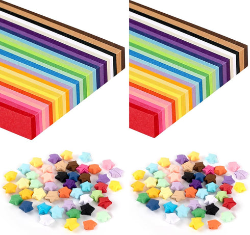 Bouiexye 1080 Sheets Star Paper, 27 Colors Solid Color Paper Star Strips Double Sided Lucky Origami Star Paper Strips for Hand Art Crafts Stress R...