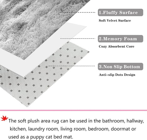 ConCus-T Grey Bath Mat Faux Fur Plush Bathroom Rugs Shaggy Soft Anti Slip Bath Carpet Doormat for Bedroom Bathroom Puppy Bed Mat, Tie-Dye Light Gr...