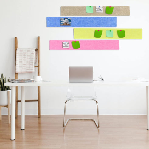 PATIKIL Felt Bulletin Board Bar Strip, 8 Pack Self Adhesive Wall Pin Bulletin Board with Push Pins for Photos Memos Home Office Decor, Pink...