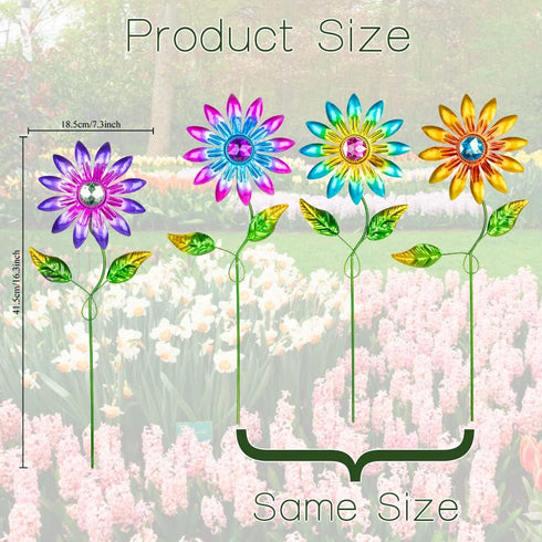 4 Pcs Metal Flower Garden Stakes, 16.3inch Outdoor Garden Decor Metal Flower Stick for Patio, Lawn, Yard, Pathway...
