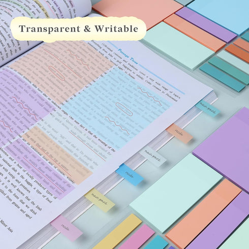 500 Sheets Transparent Macaron Sticky Notes 3 x 3 inch, Clear Sticky Note Waterproof See Through Memo Pad, Translucent Writable Index Book Tabs fo...