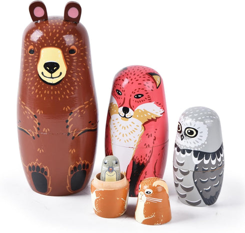 Tngan Russian Nesting Dolls, 5 Pcs 6 "Tall Animal Nesting Easter Eggs Toys, Stacking Wooden Handmade Matryoshka Dolls for Kids Toddlers Birthday o...
