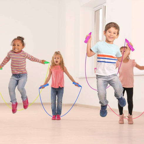 Elcoho 15 Pack Colorful Kids Jump Rope Set Adjustable Plastic Kids Jump Rope Skipping Rope Outdoor Jump Ropes Great Party Favor...