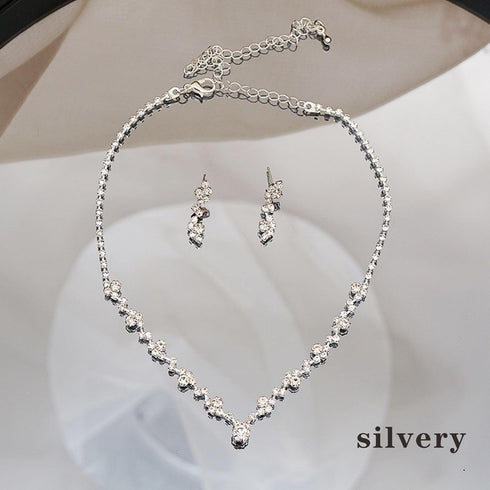 Tatibana Crystal Wedding Jewelry Set, Silver Necklace Earrings Bracelet Crystal Bridal Wedding Jewelry Sets for Brides Bridesmaid Prom Costume Acc...