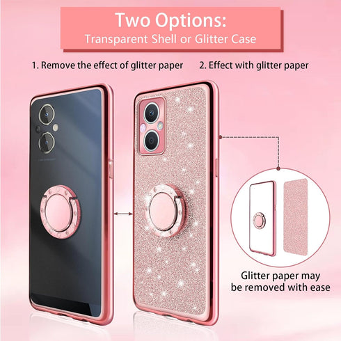 for OnePlus Nord N20 5G Phone Case (EB2103) with Ring Stand Lanyard Strap Cute Glitter Girls Women Protection ShockProof 2-Layer Protective Cover ...