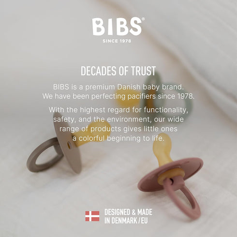 BIBS Pacifiers Colour Collection | Natural Rubber Baby Pacifier | Set of 2 BPA-Free Soothers | Made in Denmark | 6+ Months (Pack of 2) | Coral/Rub...