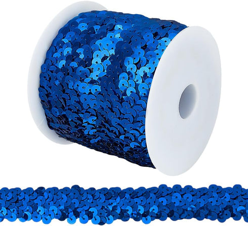 OLYCRAFT 11 Yards Elastic Sequin Trim Metallic Blue Stretch Fabric 1 Inch Wide 3 Row Sequin Trim Fabric Paillette Ribbon Trims for Dress Embellish...