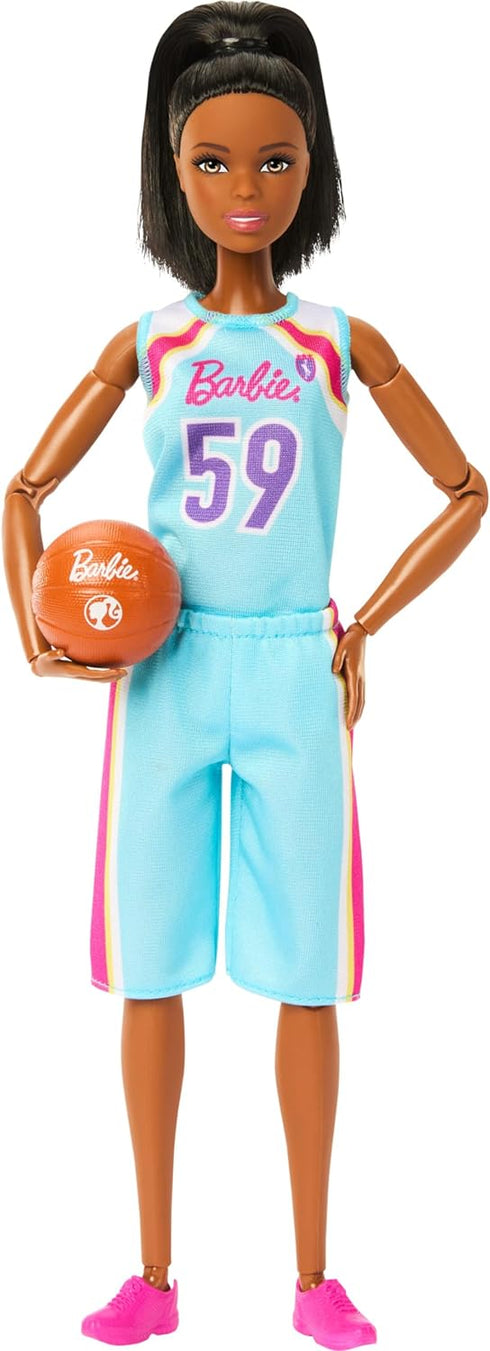 Barbie Careers Fashion Doll & Accessories, Made to Move Brunette Basketball Player Wearing Removable Uniform with Ball, 22 Bendable Joints...