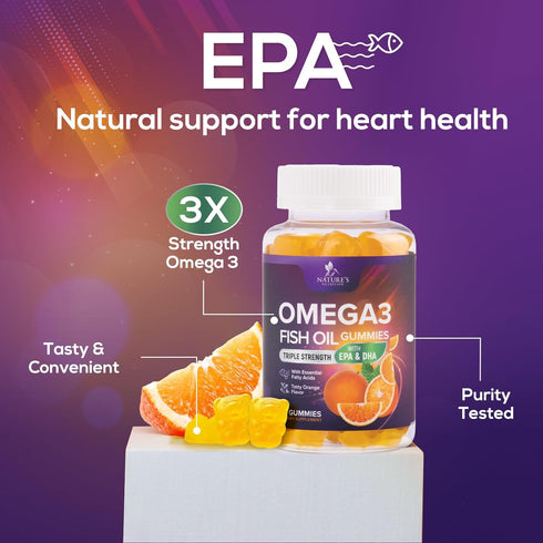Omega 3 Gummies for Adults, Omega-3 Fish Oil Gummies for Heart Support, Omega 3 Supplement High Absorption DHA & EPA, Joint & Brain Support, Natur...