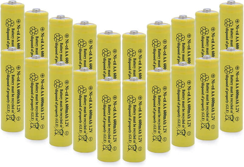 AA NiCd 600mAh 1.2V Solar Batteries Rechargable for Outdoor Garden Solar Lights Lamp(20 pack AA Yellow)...