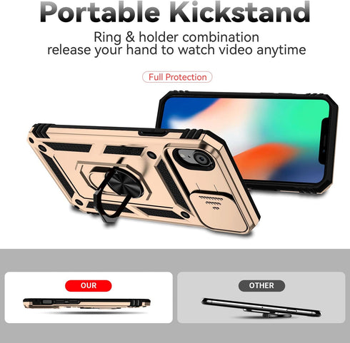 Hitaoyou iPhone xr case with Camera Cover,iPhone xr Phone Case, iPhone xr case with Stand Military Grade Shockproof Heavy Duty Protective with Mag...