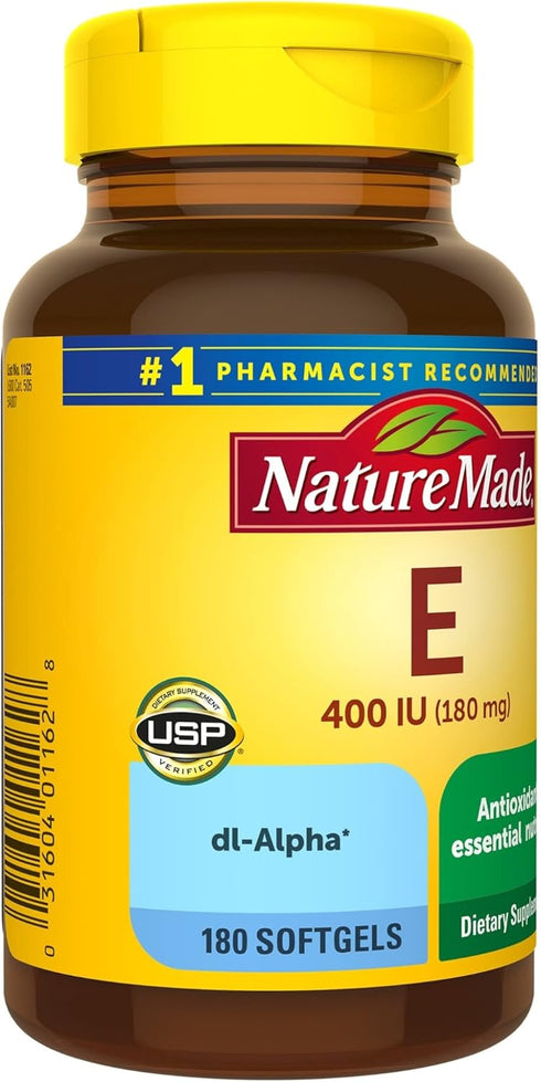 Nature Made Vitamin E 180 mg (400 IU) dl-Alpha, Dietary Supplement for Antioxidant Support, 180 Softgels, 180 Day Supply...