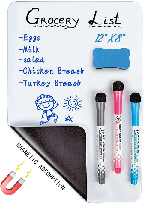 12” X 8”Whiteboard Magnetic Dry Erase Board Self Adhesive for Any Smooth Surface with New Stain Resistant Technology,Home Kitchen Fridge Shopping ...
