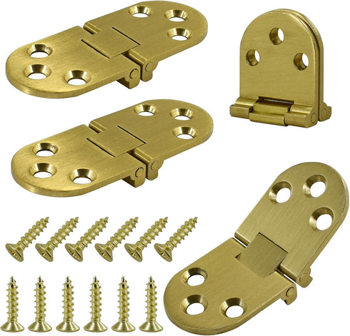 4pcs Round Edge Hinge Brass Butler Tray Hinge with Screws, 180 Degree Folding Flip Top Hinge for Hable Cabinet Closet Door Furniture...