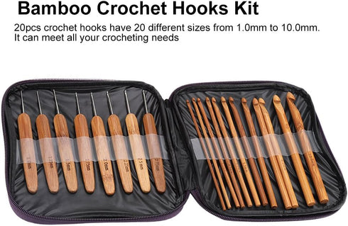 20pcs Bamboo Crochet Hooks Needles Knit Weave Craft Yarn DIY Sewing Tools Knitting Bamboo Crochet Hook Set with Case DIY Tools...