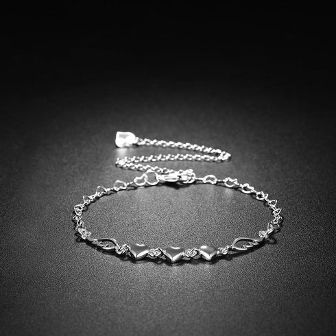 Fashion Jewelry 925 Sterling Silver Love Heart Angel Wings Chain Anklet...
