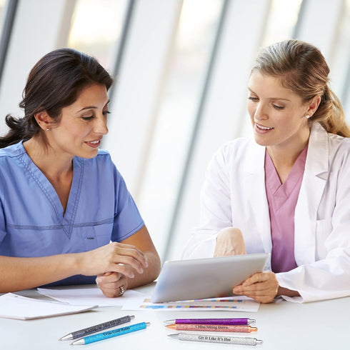 7 Pcs Funny Nurse Pens Glitter Metal Pen for Nurses Appreciation Gifts Black Ink Ballpoint Pens Retractable Ballpoint Pens Funny Gifts for Kids St...