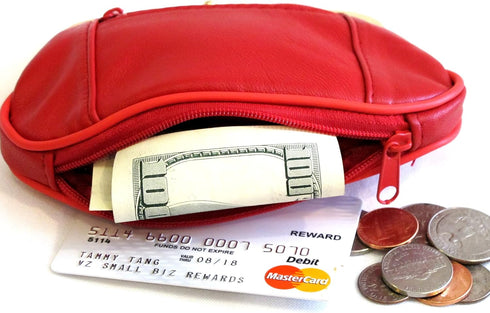 Womens Leather Mini Wallet ID Credit Cards Cash Coin Holder Case Organizer Purse with Framed & Zipper Closures - RED, (COIN03-RED)...