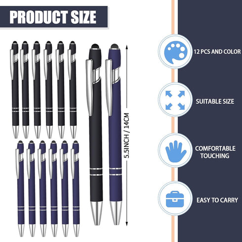 12 Pcs Blue Ink Ballpoint Pen with Stylus Tip, 1.0 mm Metal Pen Stylus Pen for Touch Screens, 2 in 1 Thank You Pen Gift for Friends, Colleagues, C...