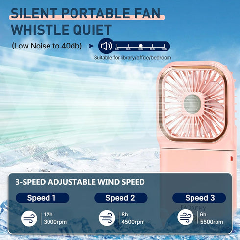 FADACHY Portable Handheld Fan Outdoor Power Bank Mini Fan 3000mAh USB Phone Holder, Handheld Pink Lovely Rechargeable...