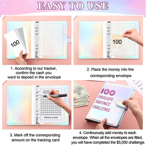 100 Envelope Challenge Binder Kit A5 Money Saving Budget Binder Fun Money Saver Book Organizer with Cash Envelopes Budget Planner to Save 5, 050, ...